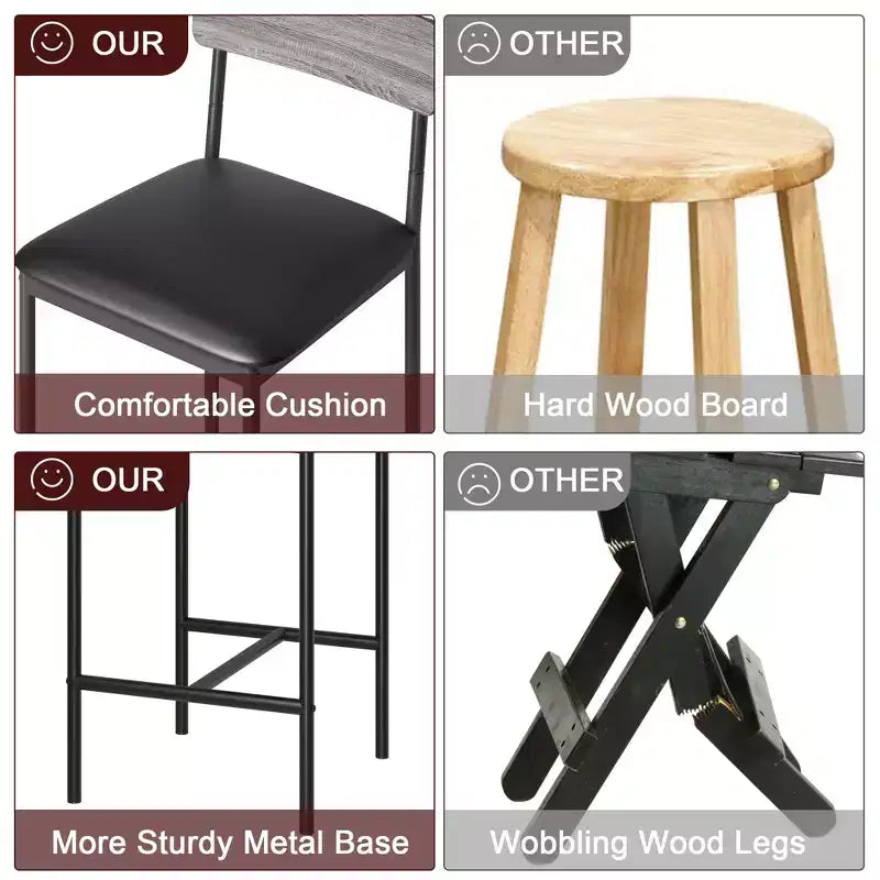 Table de cuisine et chaises de salle à manger pour 2 avec étagère de rangement et chaises rembourrées, ensemble table de bar pour petits espaces et appartements