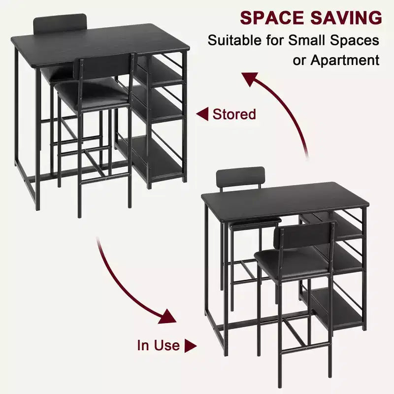 Table de cuisine et chaises de salle à manger pour 2 avec étagère de rangement et chaises rembourrées, ensemble table de bar pour petits espaces et appartements