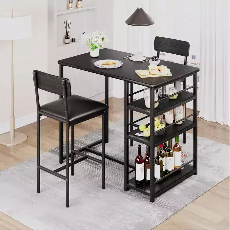Table de cuisine et chaises de salle à manger pour 2 avec étagère de rangement et chaises rembourrées, ensemble table de bar pour petits espaces et appartements