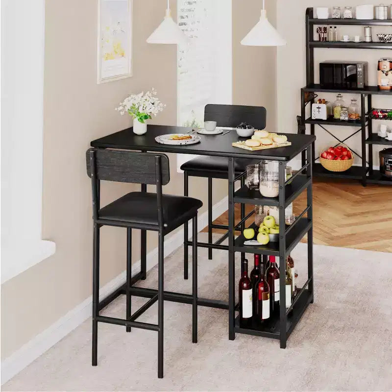 Table de cuisine et chaises de salle à manger pour 2 avec étagère de rangement et chaises rembourrées, ensemble table de bar pour petits espaces et appartements