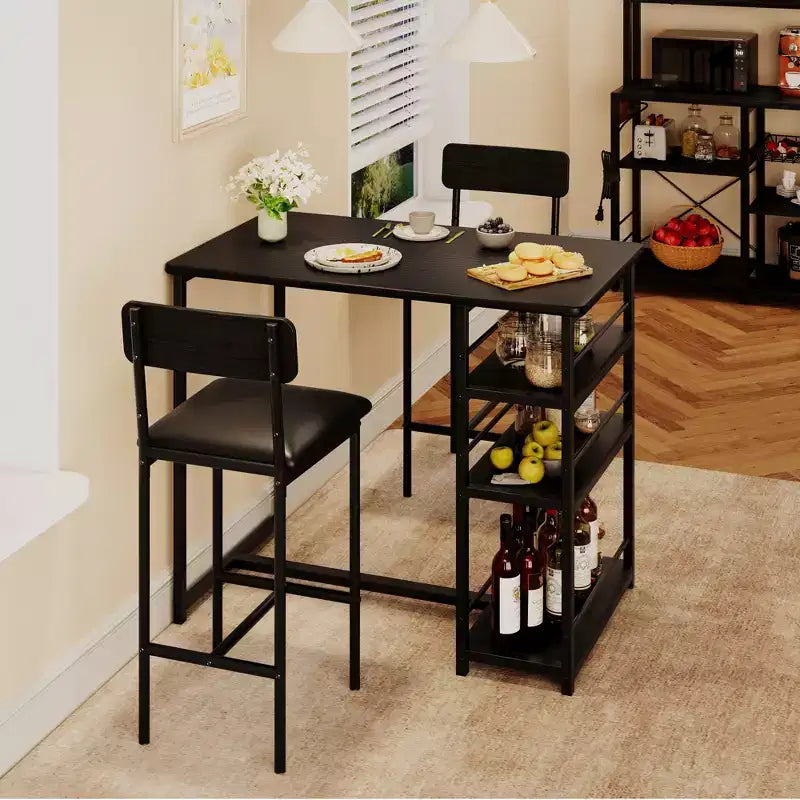 Table de cuisine et chaises de salle à manger pour 2 avec étagère de rangement et chaises rembourrées, ensemble table de bar pour petits espaces et appartements