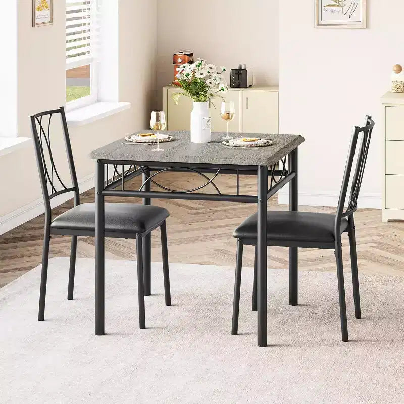 Ensemble de salle à manger carré 3 pièces pour 2 – Table et chaises rembourrées pour petits espaces