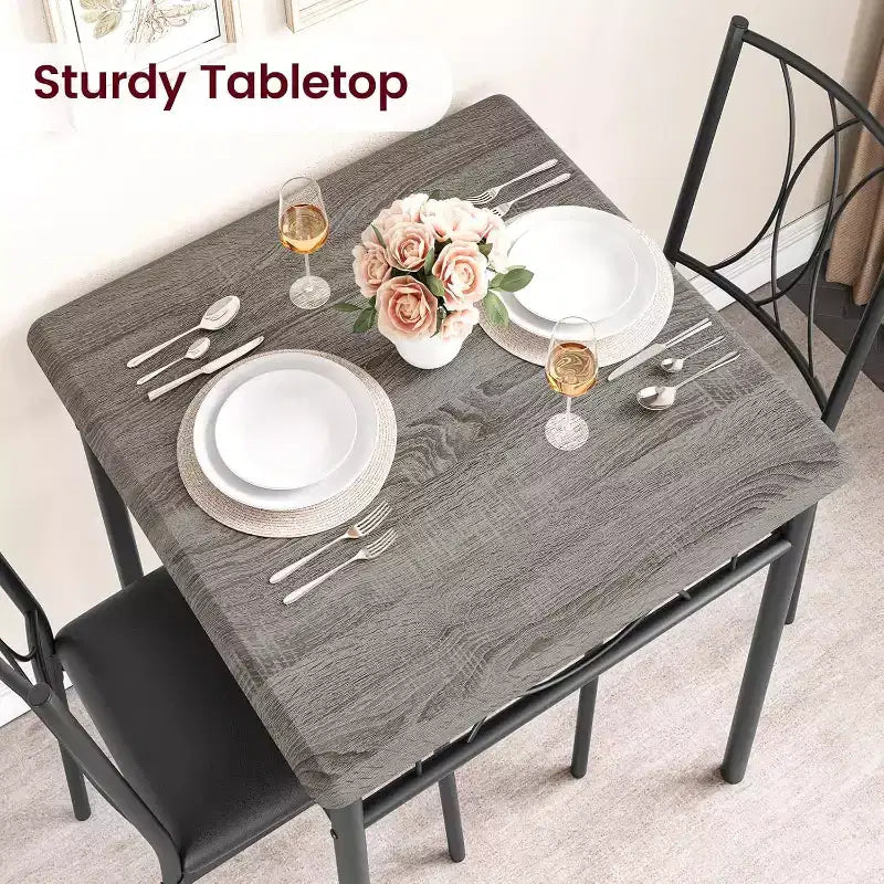Ensemble de salle à manger carré 3 pièces pour 2 – Table et chaises rembourrées pour petits espaces