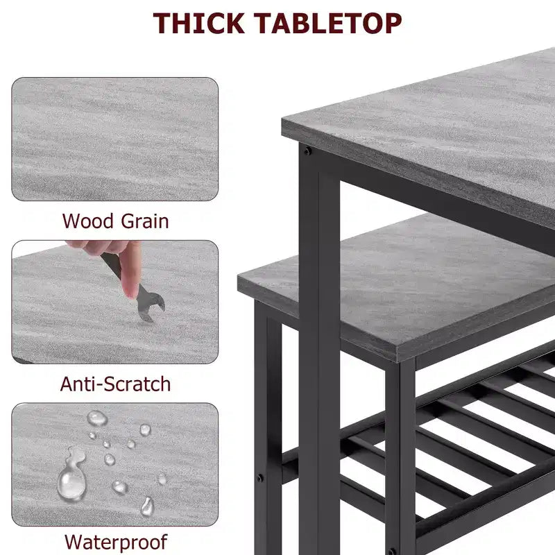 Ensemble table et chaises pour 4, table de cuisine moderne avec chaises et banc pour petit espace, ensemble table de salle à manger avec cadre en métal et étagère de rangement, pour appartement