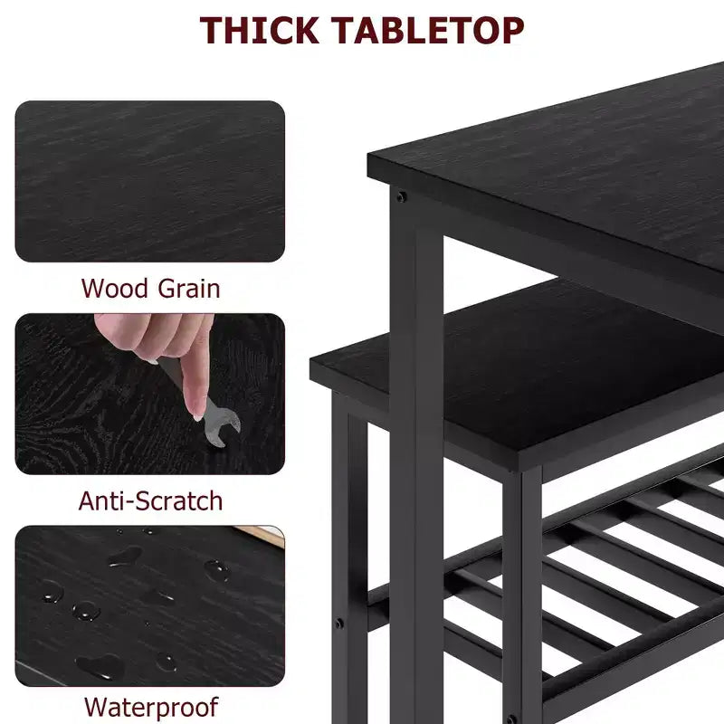 Ensemble table et chaises pour 4, table de cuisine moderne avec chaises et banc pour petit espace, ensemble table de salle à manger avec cadre en métal et étagère de rangement, pour appartement