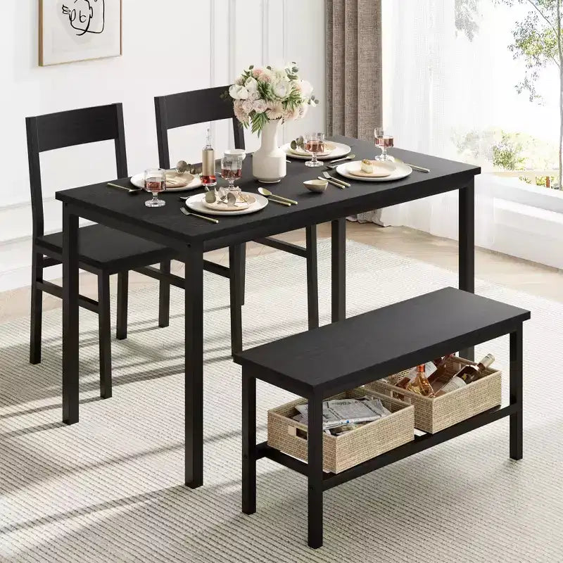 Dining Table Set for 4,Modern Kitchen Table with Chairs & Bench for Small Space,Dining Room Table Set with Metal Frame & Storage Rack,for Apartment
