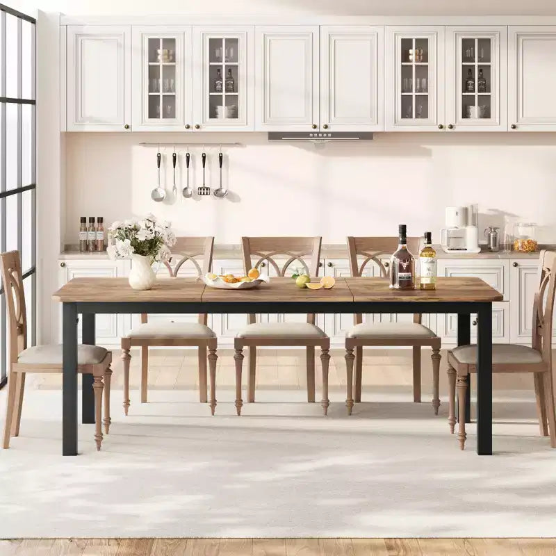 Table de cuisine de 199,9 cm de long pour 6 à 8 personnes, grandes tables à manger rectangulaires, tables de restaurant industrielles avec cadre métallique robuste (table uniquement)