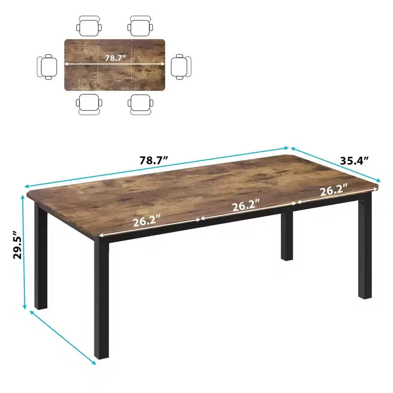 Table de cuisine de 199,9 cm de long pour 6 à 8 personnes, grandes tables à manger rectangulaires, tables de restaurant industrielles avec cadre métallique robuste (table uniquement)