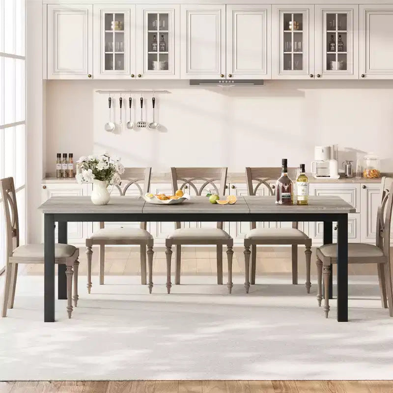 Table de cuisine de 199,9 cm de long pour 6 à 8 personnes, grandes tables à manger rectangulaires, tables de restaurant industrielles avec cadre métallique robuste (table uniquement)