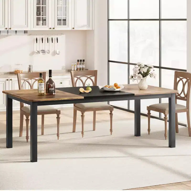 Table de cuisine de 199,9 cm de long pour 6 à 8 personnes, grandes tables à manger rectangulaires, tables de restaurant industrielles avec cadre métallique robuste (table uniquement)