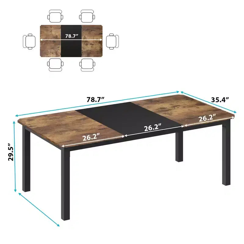 Table de cuisine de 199,9 cm de long pour 6 à 8 personnes, grandes tables à manger rectangulaires, tables de restaurant industrielles avec cadre métallique robuste (table uniquement)