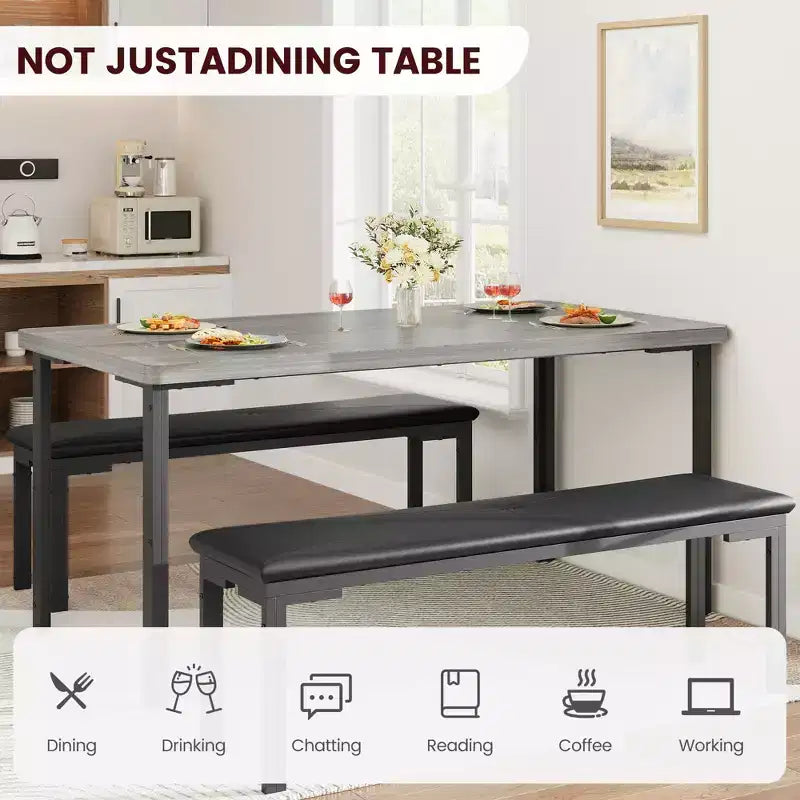 Ensemble Table à Manger pour 4, Table de Cuisine avec 2 Bancs, Cadre en Métal, Ensembles de Salle à Manger Gain de Place pour Cuisine, Salle à Manger