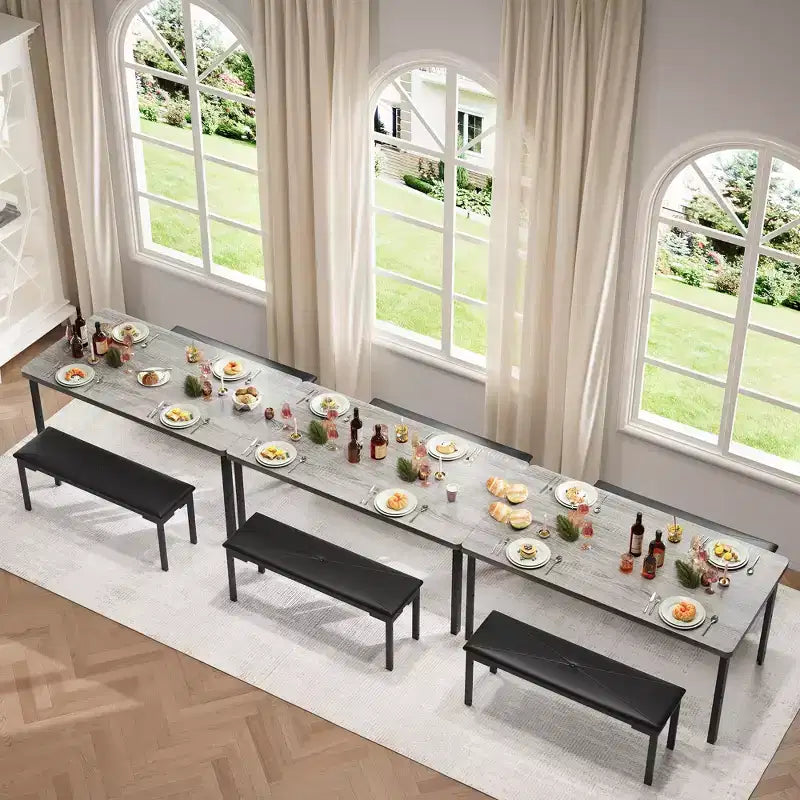 Ensemble Table à Manger pour 4, Table de Cuisine avec 2 Bancs, Cadre en Métal, Ensembles de Salle à Manger Gain de Place pour Cuisine, Salle à Manger