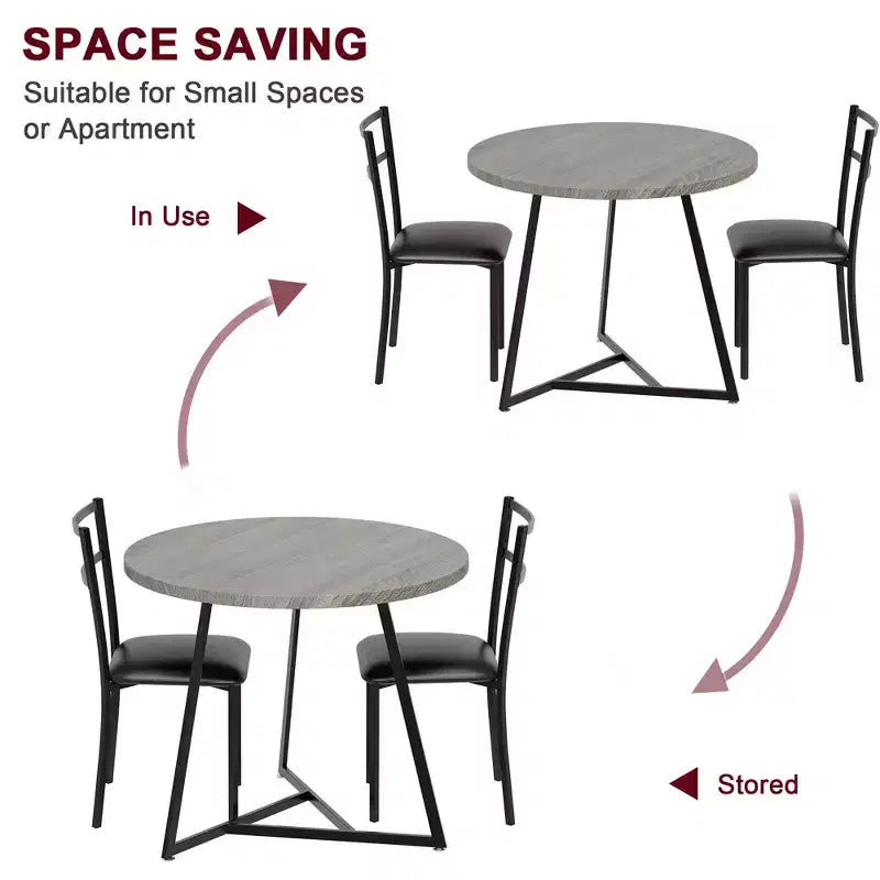 Ensemble table à manger pour 2, table et chaises de cuisine, ensemble table de cuisine ronde moderne, ensemble de table à manger 3 pièces pour petit espace, appartement, studio, dîner