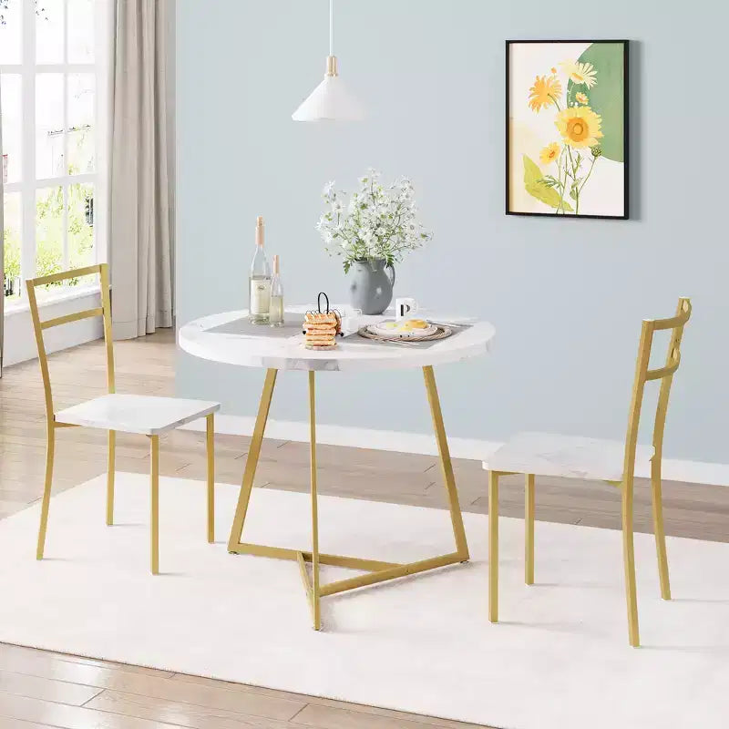 Ensemble table à manger pour 2, table et chaises de cuisine, ensemble table de cuisine ronde moderne, ensemble de table à manger 3 pièces pour petit espace, appartement, studio, dîner