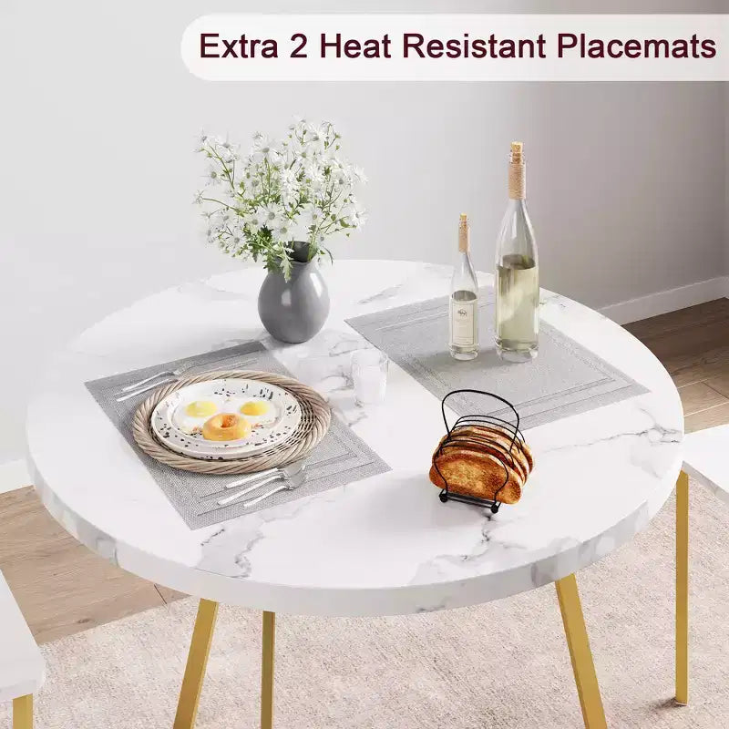 Ensemble table à manger pour 2, table et chaises de cuisine, ensemble table de cuisine ronde moderne, ensemble de table à manger 3 pièces pour petit espace, appartement, studio, dîner