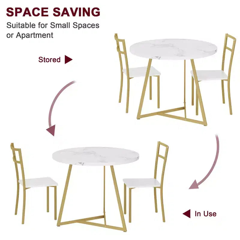Ensemble table à manger pour 2, table et chaises de cuisine, ensemble table de cuisine ronde moderne, ensemble de table à manger 3 pièces pour petit espace, appartement, studio, dîner