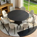 PexFix 60 Modern Round Dining Table Set with 8 Upholstered Chairs Black Textured Wood Top Pleated Pedestal Base Beige Seats for Kitchen Dining Room