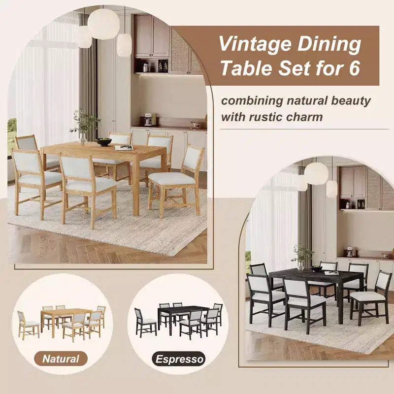 GDFStudio Giles – Ensemble de salle à manger 7 pièces avec table rectangulaire en bois et chaises rembourrées