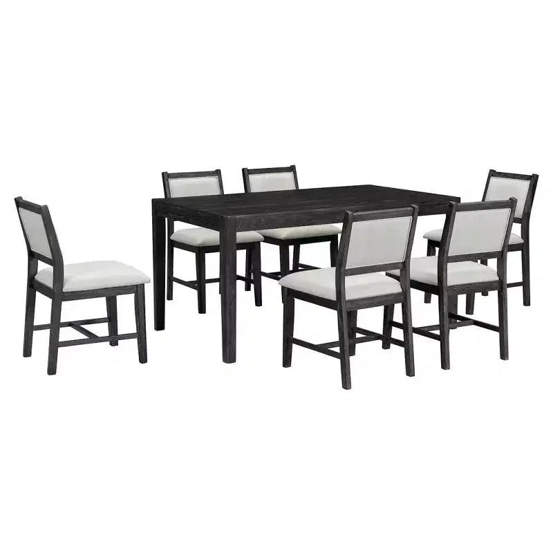 GDFStudio Giles – Ensemble de salle à manger 7 pièces avec table rectangulaire en bois et chaises rembourrées