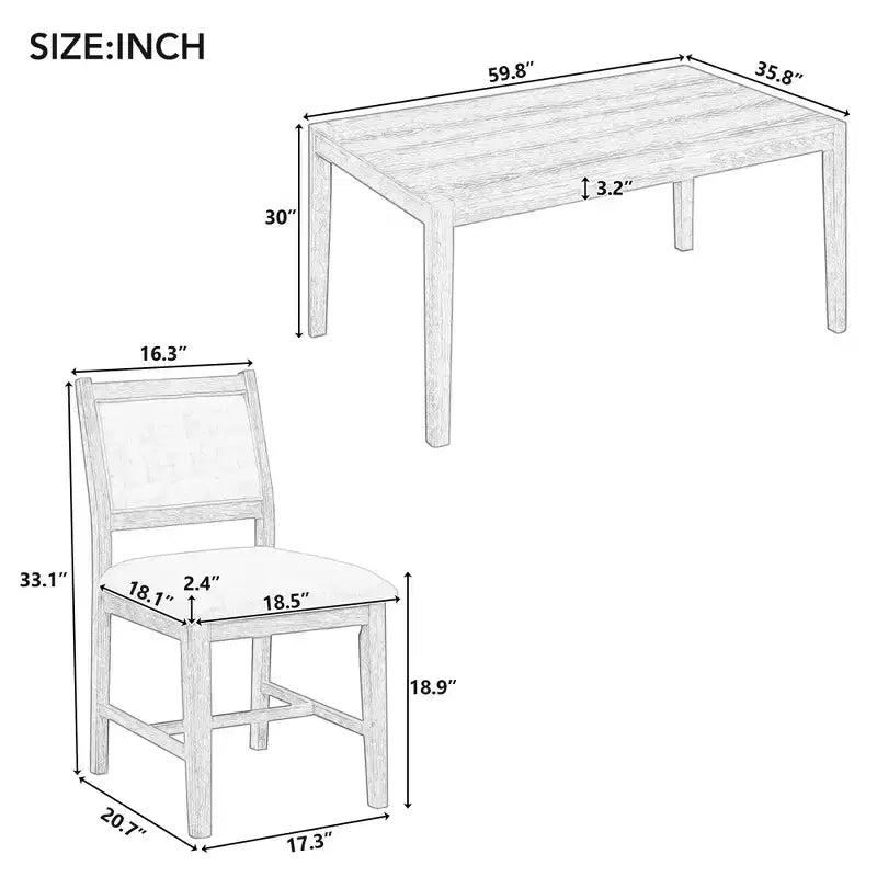 GDFStudio Giles – Ensemble de salle à manger 7 pièces avec table rectangulaire en bois et chaises rembourrées