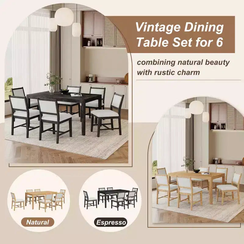 GDFStudio Giles – Ensemble de salle à manger 7 pièces avec table rectangulaire en bois et chaises rembourrées