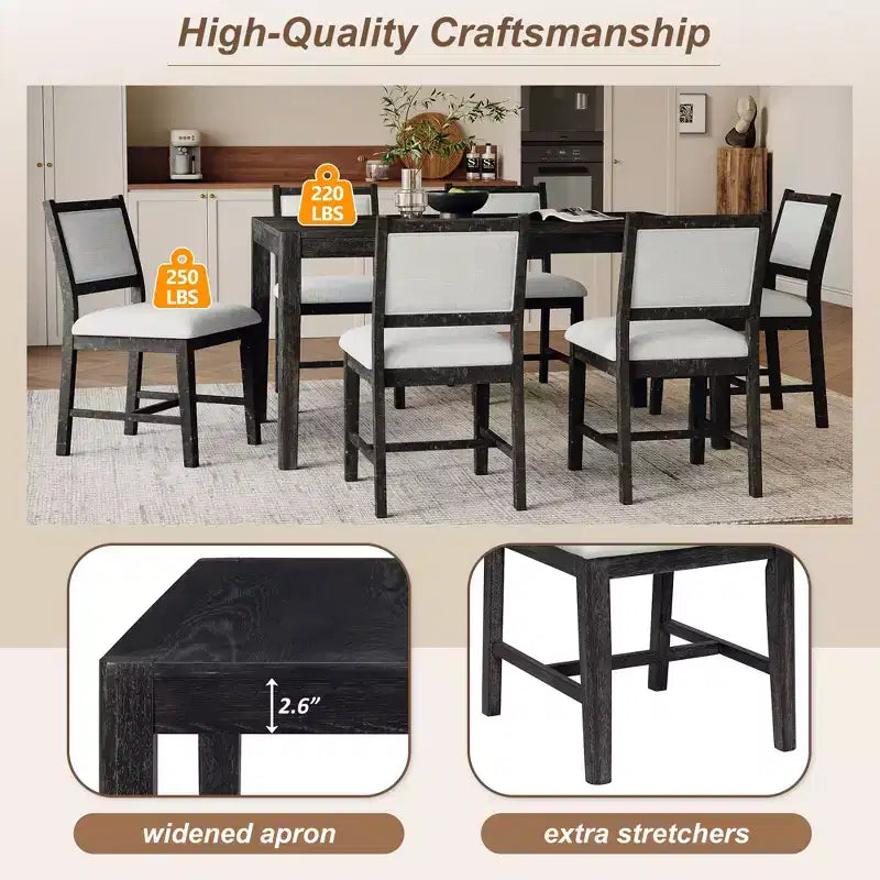 GDFStudio Giles – Ensemble de salle à manger 7 pièces avec table rectangulaire en bois et chaises rembourrées