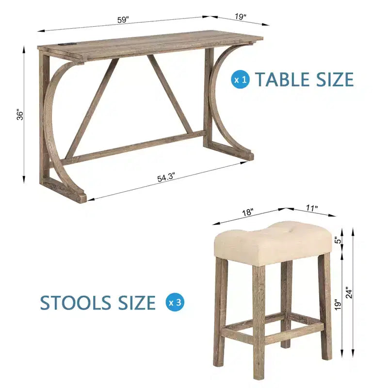 Ensemble de table de bar GDFStudio Kittson 4 pièces avec prise de courant