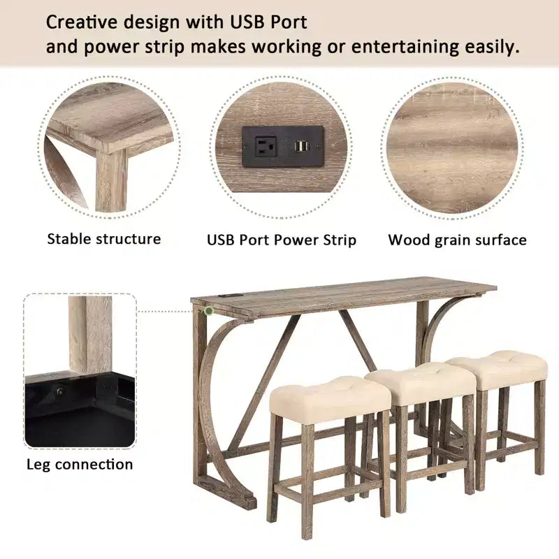 Ensemble de table de bar GDFStudio Kittson 4 pièces avec prise de courant