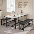 3-Piece Dining Table Set , Kitchen Table Set with 2 Benches, Dining Room Table Set for 4-6 People for Apartment, Kitchen, Living Room