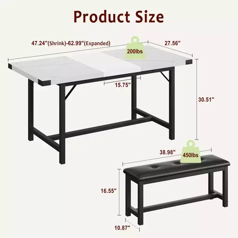 Ensemble table et chaises de salle à manger 3 pièces, ensemble de table de cuisine avec 2 bancs, ensemble de table de salle à manger pour 4 à 6 personnes pour appartement, cuisine, salon