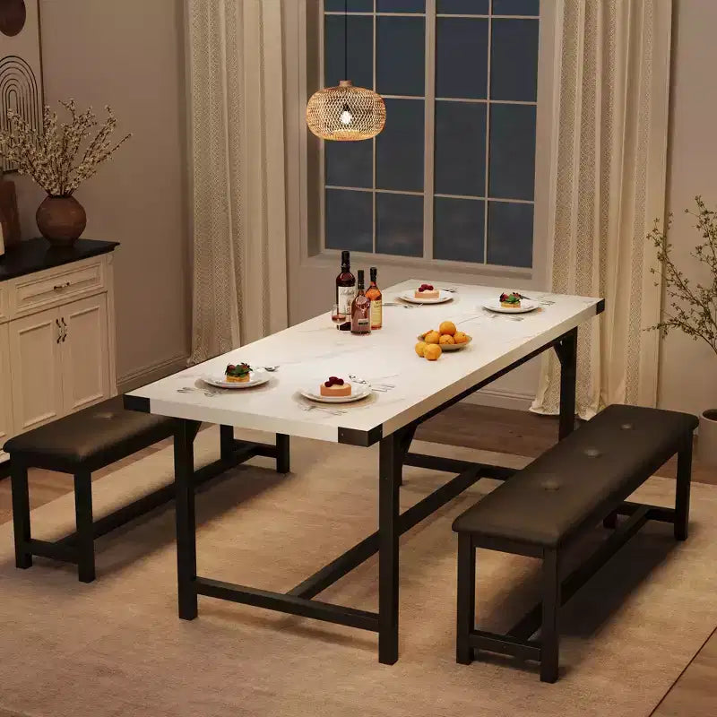 Ensemble table et chaises de salle à manger 3 pièces, ensemble de table de cuisine avec 2 bancs, ensemble de table de salle à manger pour 4 à 6 personnes pour appartement, cuisine, salon