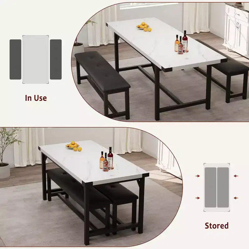 Ensemble table et chaises de salle à manger 3 pièces, ensemble de table de cuisine avec 2 bancs, ensemble de table de salle à manger pour 4 à 6 personnes pour appartement, cuisine, salon