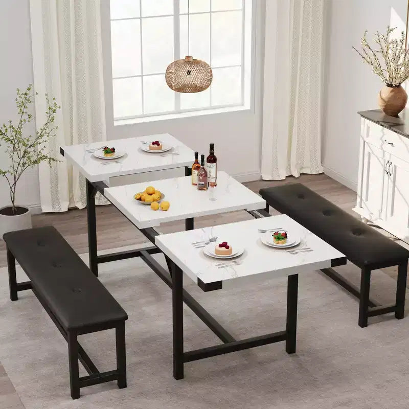 Ensemble table et chaises de salle à manger 3 pièces, ensemble de table de cuisine avec 2 bancs, ensemble de table de salle à manger pour 4 à 6 personnes pour appartement, cuisine, salon