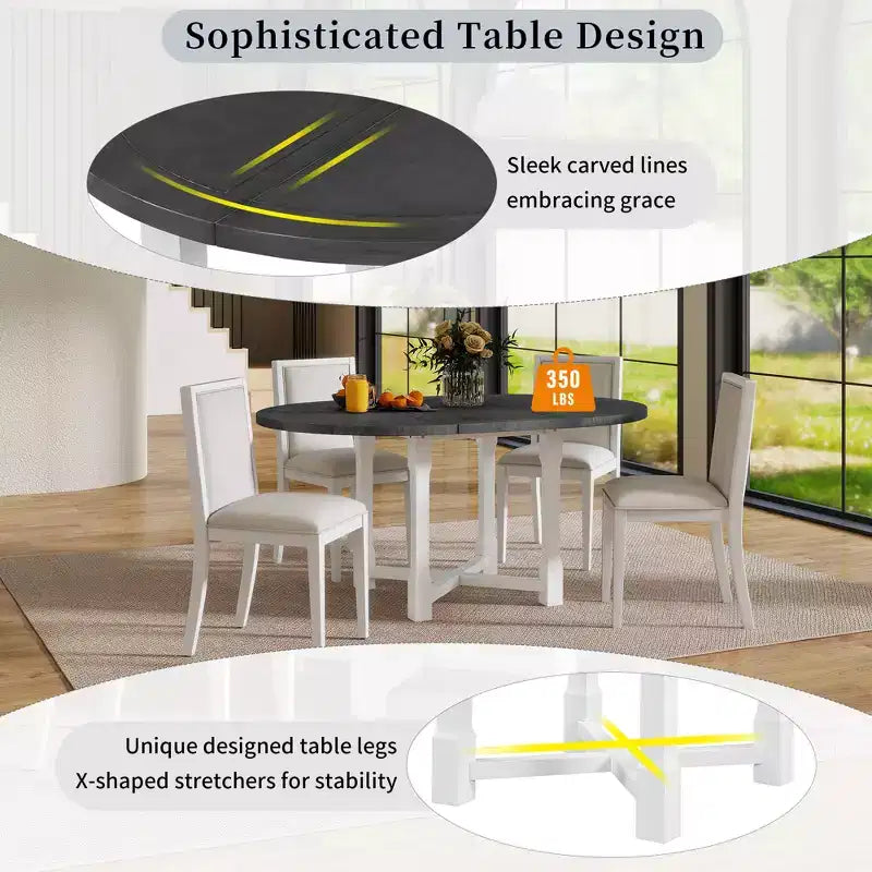 Ensemble de salle à manger 5 pièces Judith GDFStudio avec table ronde extensible et chaises rembourrées