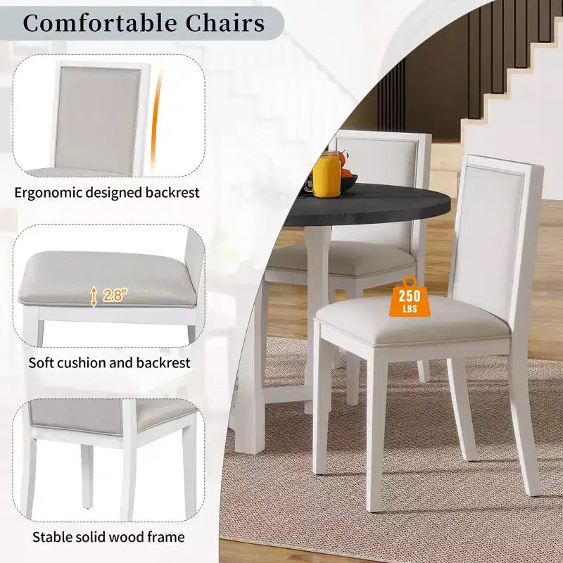 Ensemble de salle à manger 5 pièces Judith GDFStudio avec table ronde extensible et chaises rembourrées