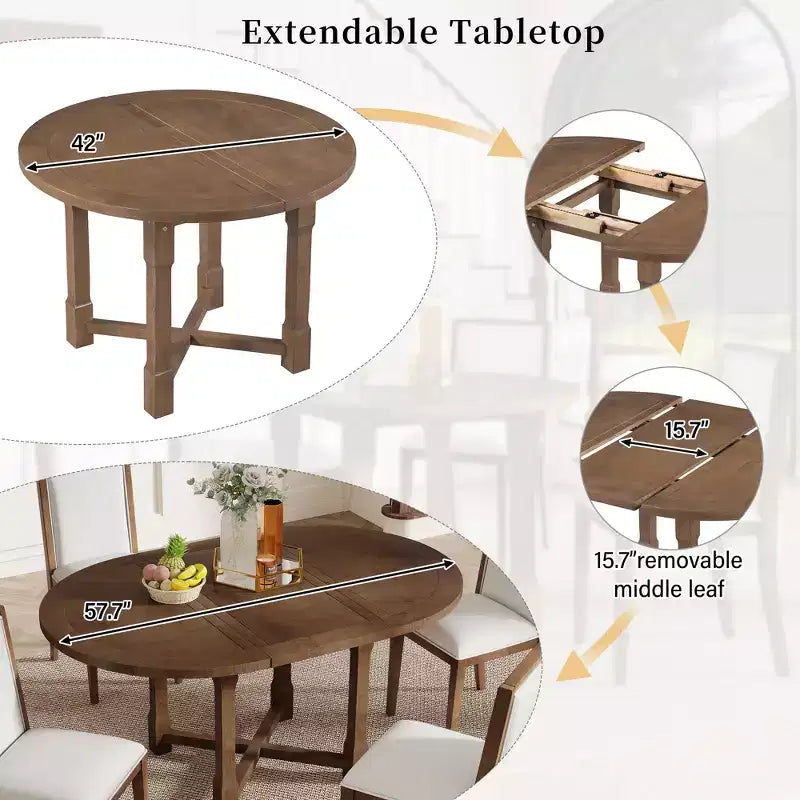 Ensemble de salle à manger 5 pièces Judith GDFStudio avec table ronde extensible et chaises rembourrées