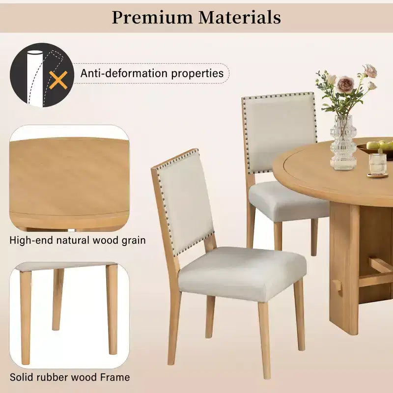 Ensemble de salle à manger GDFStudio Katte 5 pièces avec table ronde en bois massif et chaises rembourrées