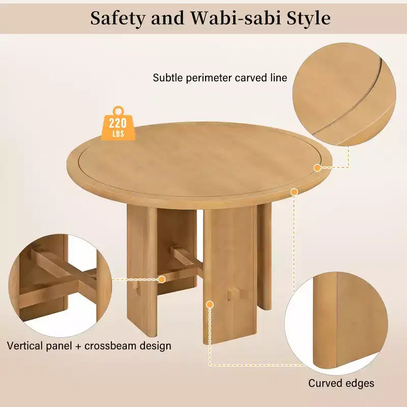 Ensemble de salle à manger GDFStudio Katte 5 pièces avec table ronde en bois massif et chaises rembourrées