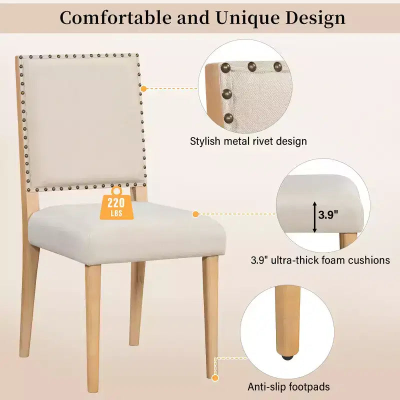 Ensemble de salle à manger GDFStudio Katte 5 pièces avec table ronde en bois massif et chaises rembourrées