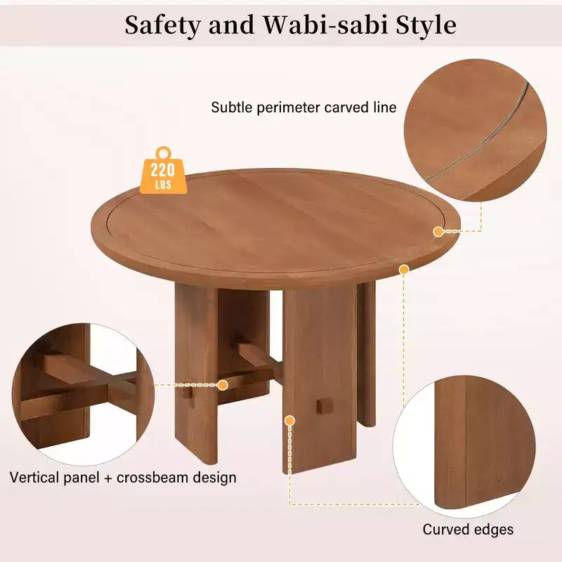 Ensemble de salle à manger GDFStudio Katte 5 pièces avec table ronde en bois massif et chaises rembourrées