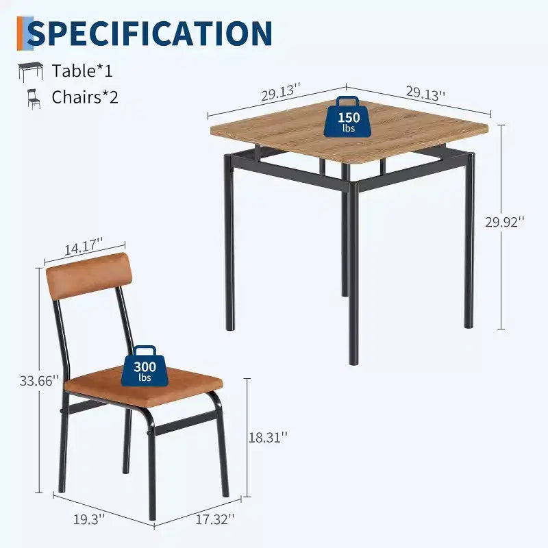 Ensemble Table à Manger pour 3, Ensemble Table et Chaises Modernes en Bois avec 2 Chaises Rembourrées en Cuir PU, Coin Repas 3 Pièces, Petits Espaces