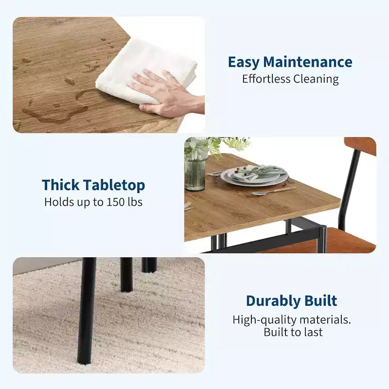 Ensemble Table à Manger pour 3, Ensemble Table et Chaises Modernes en Bois avec 2 Chaises Rembourrées en Cuir PU, Coin Repas 3 Pièces, Petits Espaces