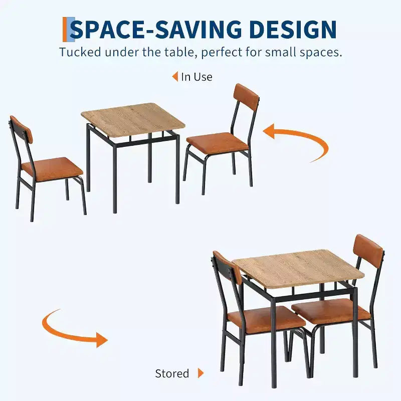 Ensemble Table à Manger pour 3, Ensemble Table et Chaises Modernes en Bois avec 2 Chaises Rembourrées en Cuir PU, Coin Repas 3 Pièces, Petits Espaces