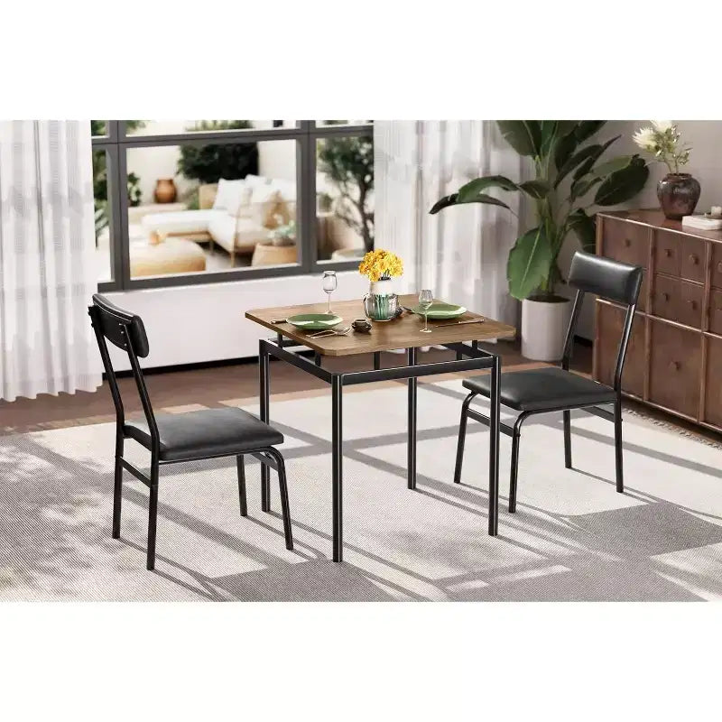 Ensemble Table à Manger pour 3, Ensemble Table et Chaises Modernes en Bois avec 2 Chaises Rembourrées en Cuir PU, Coin Repas 3 Pièces, Petits Espaces