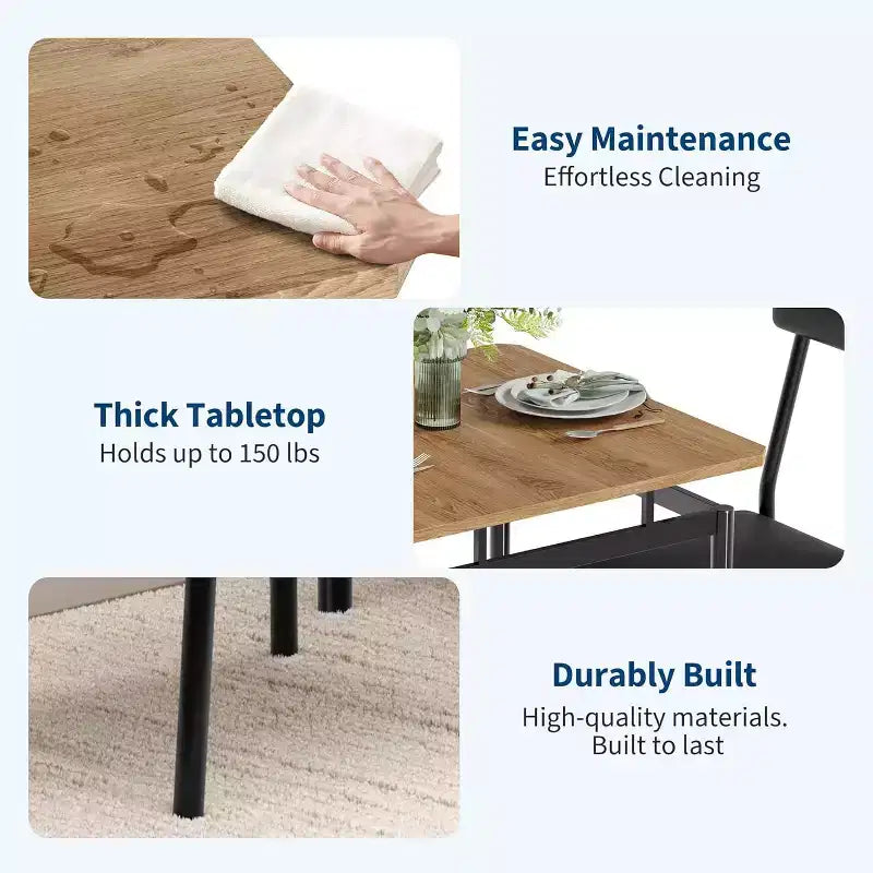 Ensemble Table à Manger pour 3, Ensemble Table et Chaises Modernes en Bois avec 2 Chaises Rembourrées en Cuir PU, Coin Repas 3 Pièces, Petits Espaces