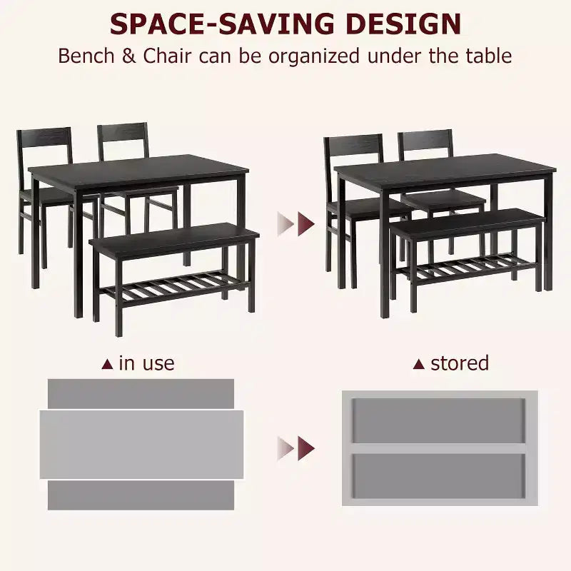 Ensemble table à manger pour 4, avec 1 banc et 2 chaises
