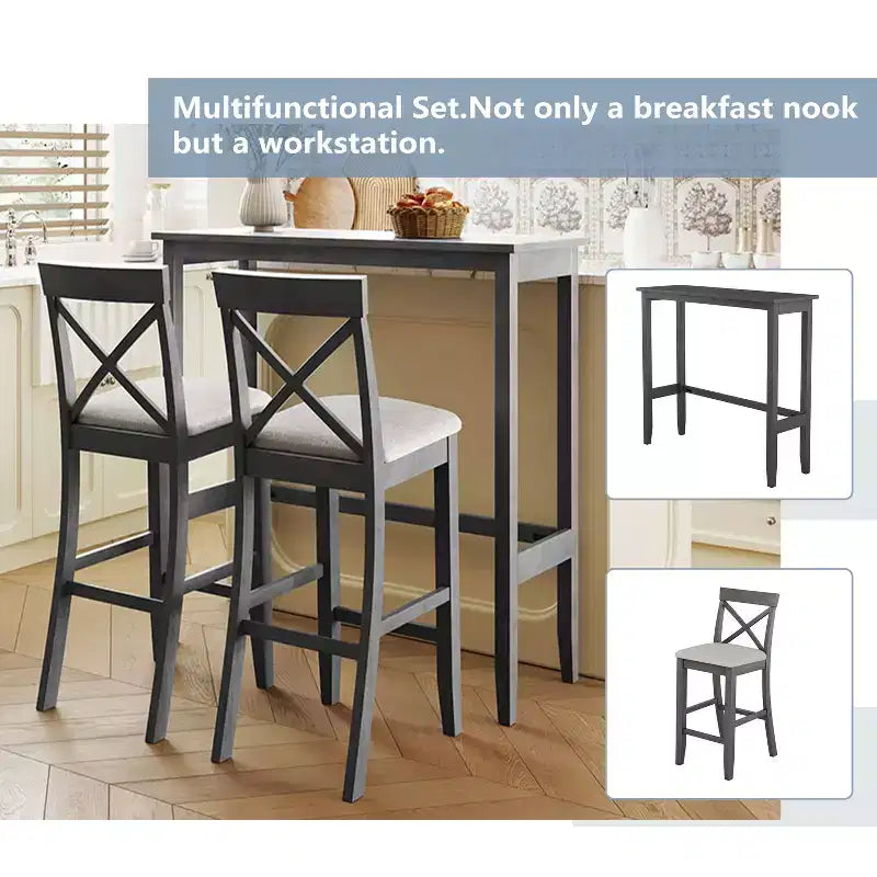 Ensemble de salle à manger en bois Whisen Farmhouse 48 avec 2 chaises