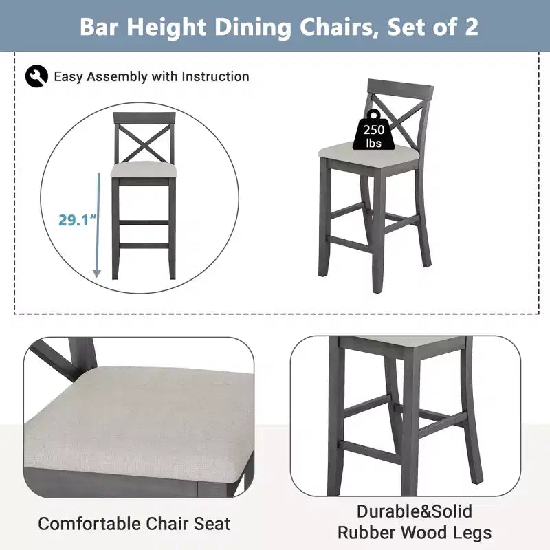 Ensemble de salle à manger en bois Whisen Farmhouse 48 avec 2 chaises