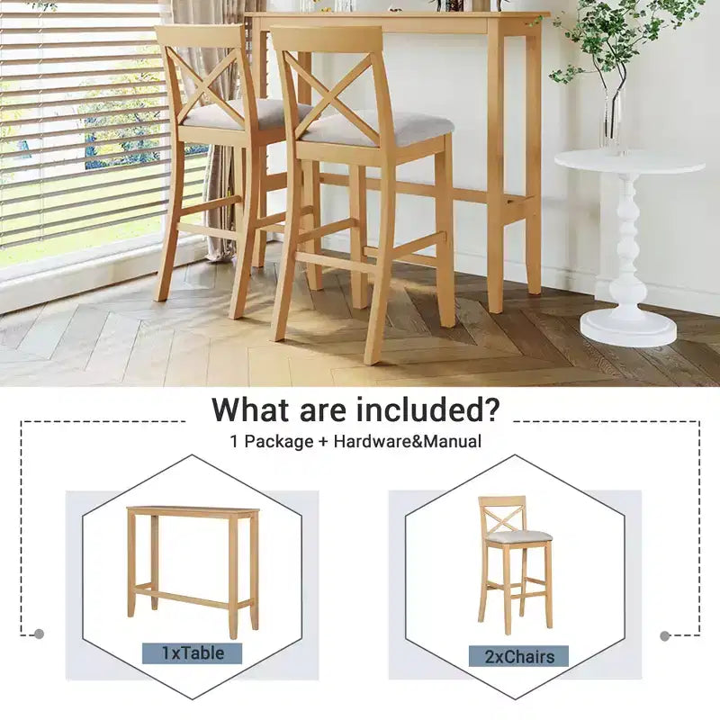 Ensemble de salle à manger en bois Whisen Farmhouse 48 avec 2 chaises